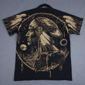 Vintage Liquid Blue Shirt Size XL Native American Wolf Dreamcatcher AOP 1996 USA
